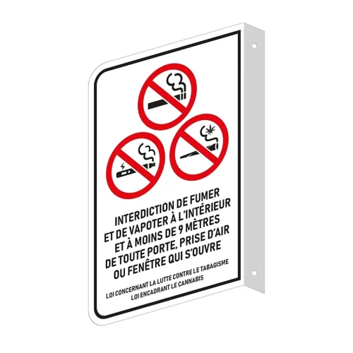 Affiche en métal interdiction de fumer perpendiculaire